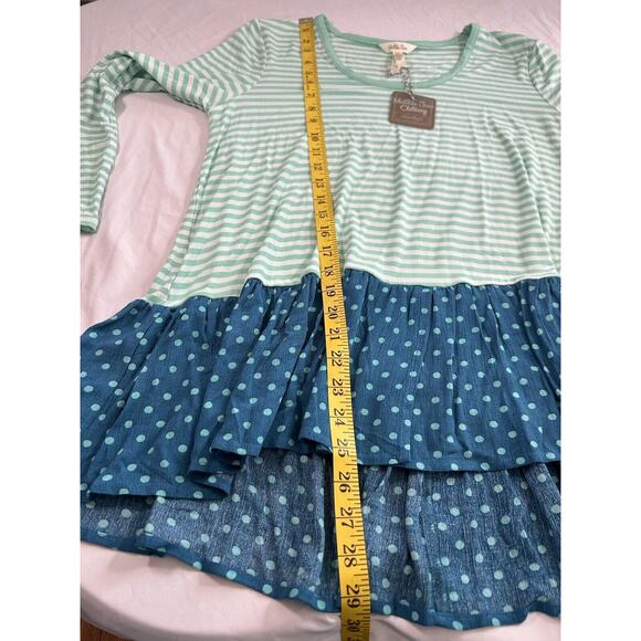 Matilda Jane Striped Tunic Blouse Womens Size Medium Green Blue Boho Ruffle NWT - Picture 8 of 9